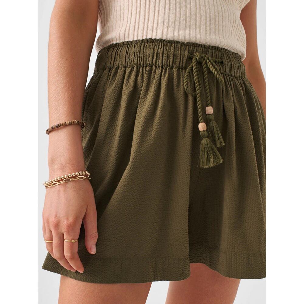 Faherty Marina Seersucker Short Military Olive Organic Cotton Blend Women Size M